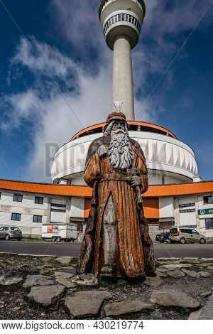 Praded, Czech Republic - July 10,2021. Statue Of Praded, Mystical Patron And Guard Of Jeseniky Mount