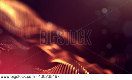 3d Rendering Background Of Microworld Or Sci-fi Theme With Glowing Particles Form Curved Lines, 3d S