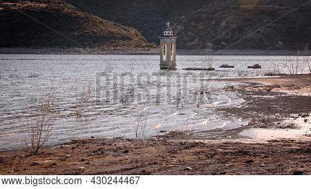 Ruined Old Church In Alassa, Cyprus Is Submerged Under Water Of Kouris Dam
