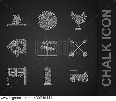 Set Road Traffic Signpost, Bullet, Retro Train, Crossed Arrows, Saloon Door, Playing Cards, Wild Wes