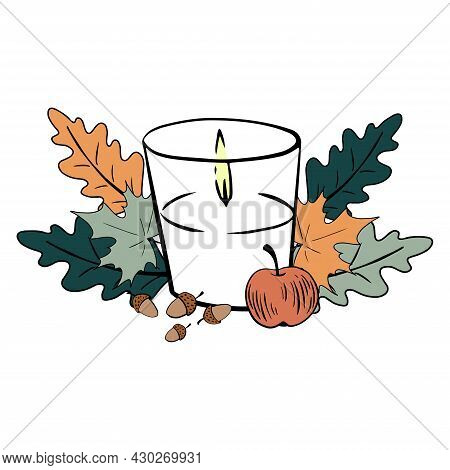 Candle With Decor Colorful Illustration. Hand Drawn Doodle.