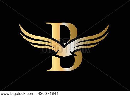 B Letter Wing Logo Design. Initial Flying Wing B Letter Logo. Letter B Logo And Wings Concept