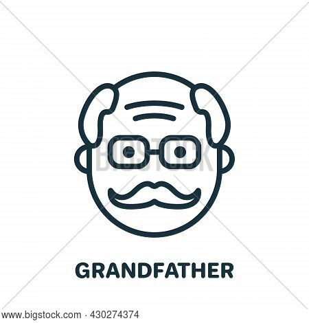 Happy Grandpa Face Line Icon. Old Senior Person Linear Pictogram. Old Grandfather Outline Icon. Reti