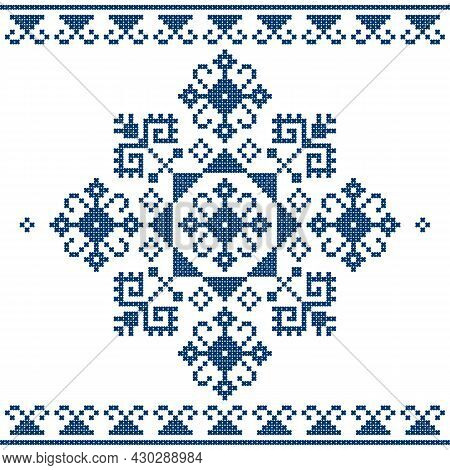 Zmijanje Folk Art Embroidery Style Vector Design  - Traditional Cross Stitch From Bosnia And Herzego
