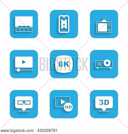 Set 8k Ultra Hd, Hd Movie, Tape, Frame, 3d Word, Movie, Film, Media Projector, Cinema Glasses, Onlin