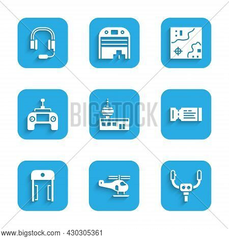 Set Airport Control Tower, Helicopter, Aircraft Steering Helm, Airline Ticket, Metal Detector Airpor