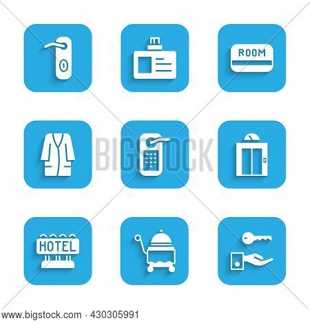 Set Digital Door Lock, Covered With Tray, Hotel Key, Lift, Signboard Text, Bathrobe, Card And Door H