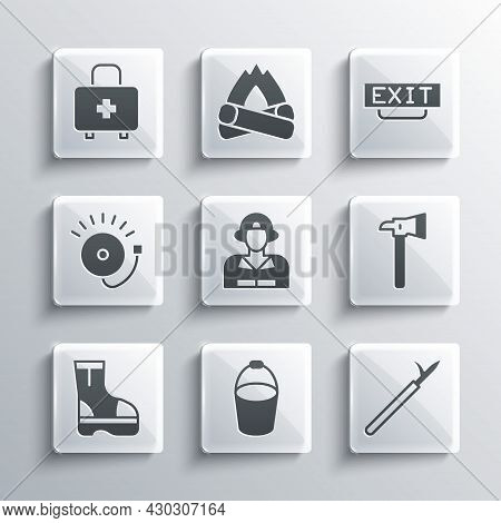 Set Fire Bucket, Metal Pike Pole, Firefighter Axe, Boots, Ringing Alarm Bell, First Aid Kit And Exit