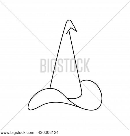 Witch Hat Vector Illustration In Doodle Style. Hand Drawn Wizard Cap For Holiday Halloween. Black Ic