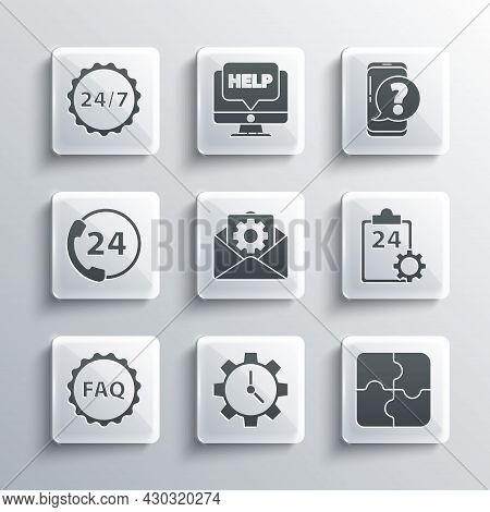Set Time Management, Piece Of Puzzle, Checklist With 24 Hours Service, Envelope Setting, Label Text 