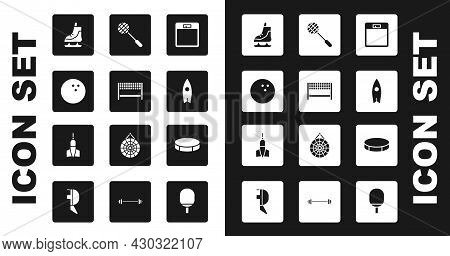 Set Bathroom Scales, Ribbon In Finishing Line, Bowling Ball, Skates, Surfboard, Tennis Racket, Hocke
