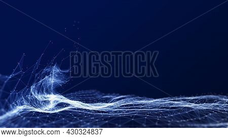 Polygon Abstract Background Concept Of Dots And Lines Connected. With A Dark Background And Empty Sp