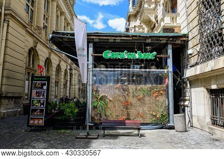 Bucharest, Romania - 6 May 2021: Carul Cu Bere Romanian Traditional Restaurant On Lipscani Street (s