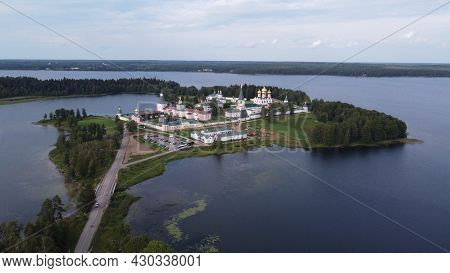 Iversky Monastery Aerial View Landscape. Valdai. Russia