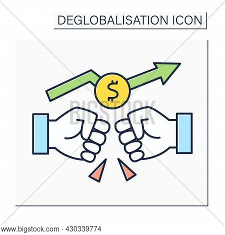 Trade War Color Icon.rivalry Between Supplier Countries. Fight To Capture Foreign Markets. Deglobali