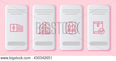 Set Line Container, Warehouse, This Side Up And Envelope And Check Mark. White Rectangle Button. Vec