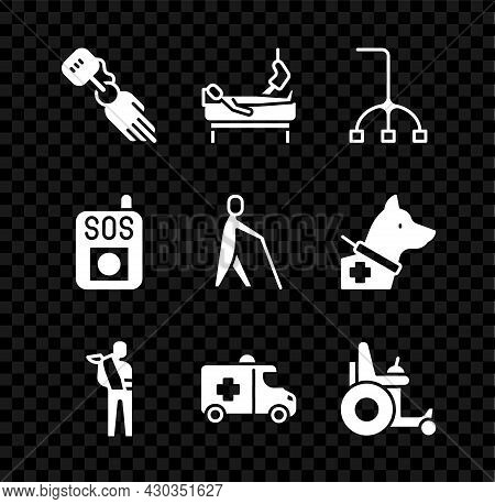 Set Prosthesis Hand, Patient With Broken Leg, Walking Stick Cane, Human Arm, Emergency Car, Electric