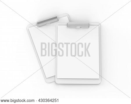 Clipboard With A4 Paper Mock Up On Isolated White Background, 3d Illustration