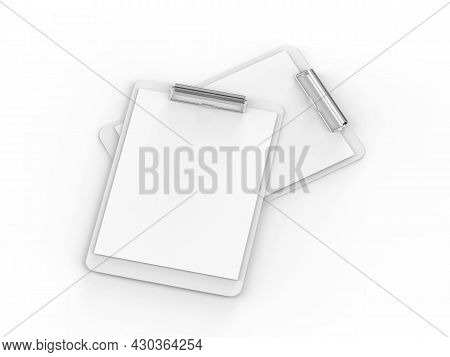 Clipboard With A4 Paper Mock Up On Isolated White Background, 3d Illustration