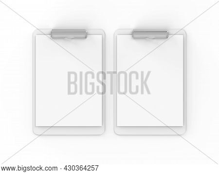 Clipboard With A4 Paper Mock Up On Isolated White Background, 3d Illustration
