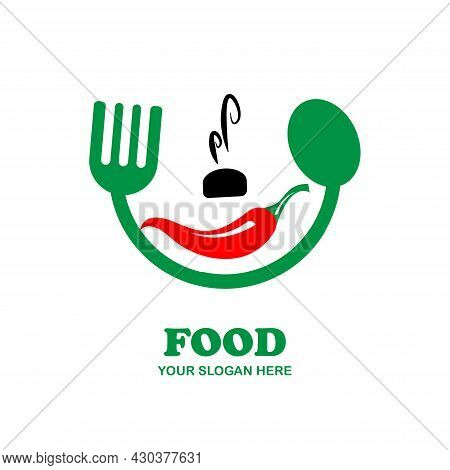 Vector Illustration Of Fork, Spoon, Chili And Fire, Great To Use As A Logo And Icon For A Restaurant