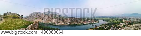 Panorama Of The Buna River Valley - View From The Wall Of The Shkoder Castle (albania). Beautiful Wi