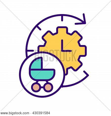 Clock Face And Baby Carriage Rgb Color Icon. Waiting For Baby. Calculating Due Date Of Labor. Childb