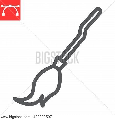 Witch Broom Line Icon, Holiday And Halloween, Broom Vector Icon, Vector Graphics, Editable Stroke Ou