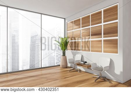 Corner Of The Panoramic Area, Having Original Seat Coffee Table, Rectangular Wood Panelling On The W