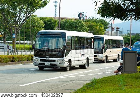 Fuji City, Shizuoka-ken, Japan - June 24, 2021: Tokyo 2020 Olympic Torch Relay. Car Parade With Part