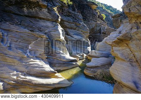 Tas Yaran Valley In Usak Turkey. Natural Rock Formations Created By The Flowing Water