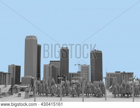Black And White City On Bloe Background 3d-rendering