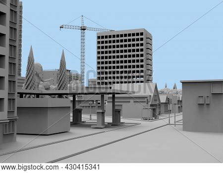 Black And White City On Bloe Background 3d-rendering