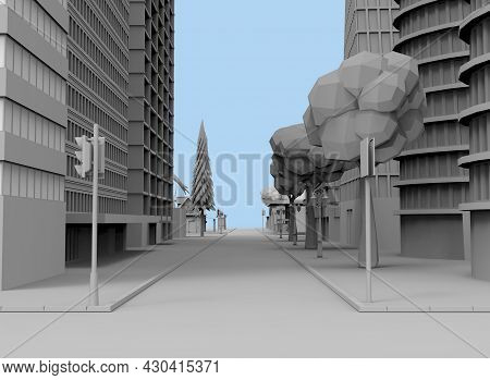 Black And White City On Bloe Background 3d-rendering