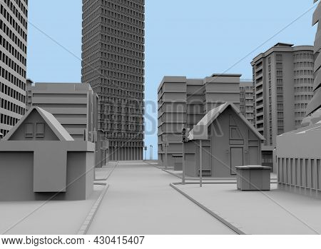 Black And White City On Bloe Background 3d-rendering