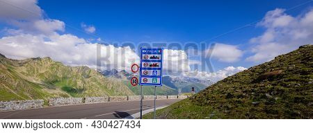 Welcome To Italy At Timmelsjoch High Alpine Road In The Austrian Alps - Timmelsjoch, Austria - July 