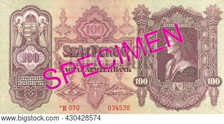 Single Historic 100 Hungarian Pengo Banknote (1930) Obverse Specimen