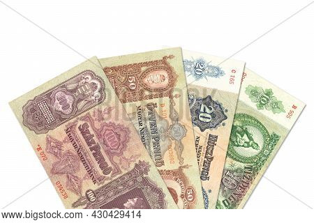 Some Historic Hungarian Pengo Banknotes With Copy Space Above