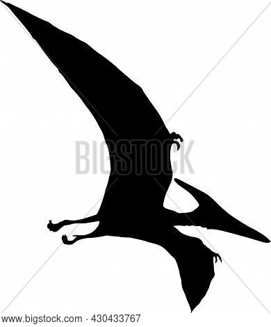 The Silhouette Of A Dinosaur Flying With Large Wings.