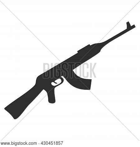Kalashnikov Gun Icon With Flat Style. Isolated Raster Kalashnikov Gun Icon Image On A White Backgrou
