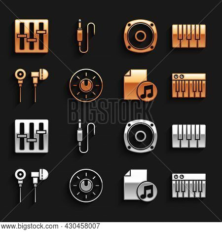 Set Dial Knob Level Technology Settings, Music Synthesizer, Book With Note, Air Headphones, Stereo S