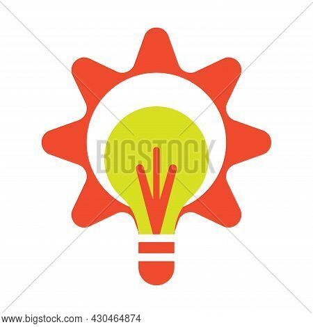 Vector Illustration Of A Yellow Light Bulb, Inside A Red Didi Wheel Circle. Great For Icons And Logo
