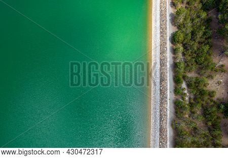 Aerial Drone View Of Dam Full Of Water In The Forest. Prodromos Troodos Mountains Cyprus