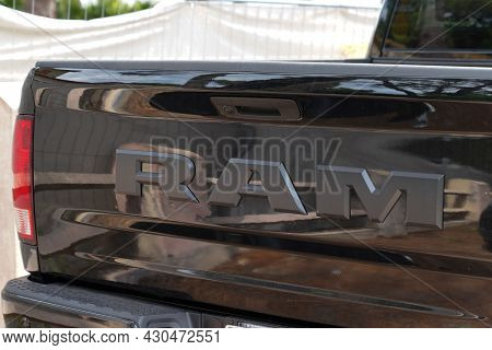 Bordeaux , Aquitaine  France - 08 17 2021 : Dodge Ram Truck Logo Sign And Brand Text On Rear Pickup 