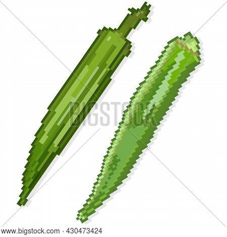 Abelmos Vegetable In Pixel Art Style. Icon. Illustration.