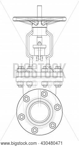 Industrial Valve. Vector Rendering Of 3d. Wire-frame Style. The Layers Of Visible And Invisible Line