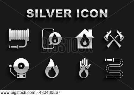 Set Fire Flame, Firefighter Axe, Hose Reel, No Fire, Ringing Alarm Bell, Burning House, And Phone Wi