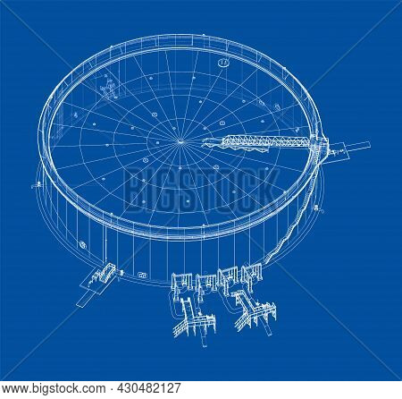 Large Oil Tank With Floating Roof. Vector Rendering Of 3d. Wire-frame Style. The Layers Of Visible A