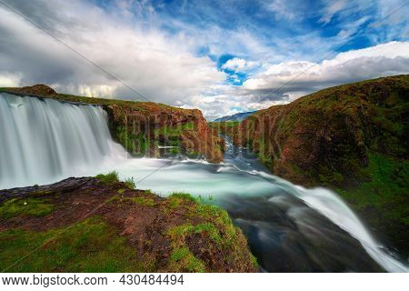 Reykjafoss Waterfall Located Near Varmahlid In Iceland