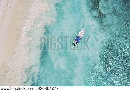 Beautiful Caribbean Beach On Saona Island, Dominican Republic. Aerial Abstract View Of Tropical Idyl